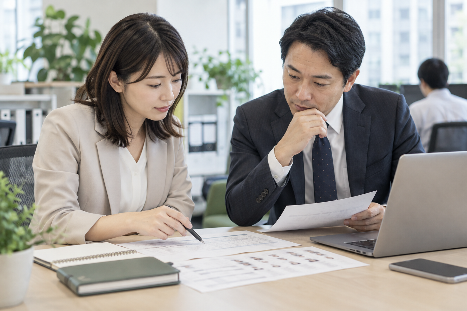 研修日程と候補者の受付状況を確認する日本人担当者