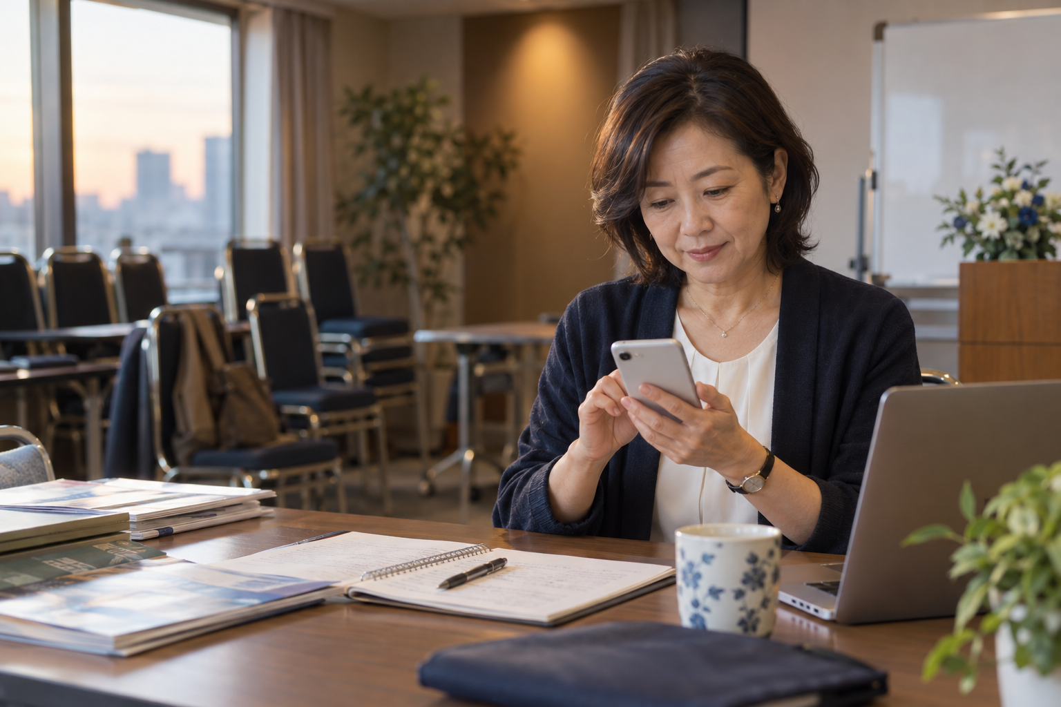 セミナー後に参加者のメモを見ながら個別に返信する日本人運営者