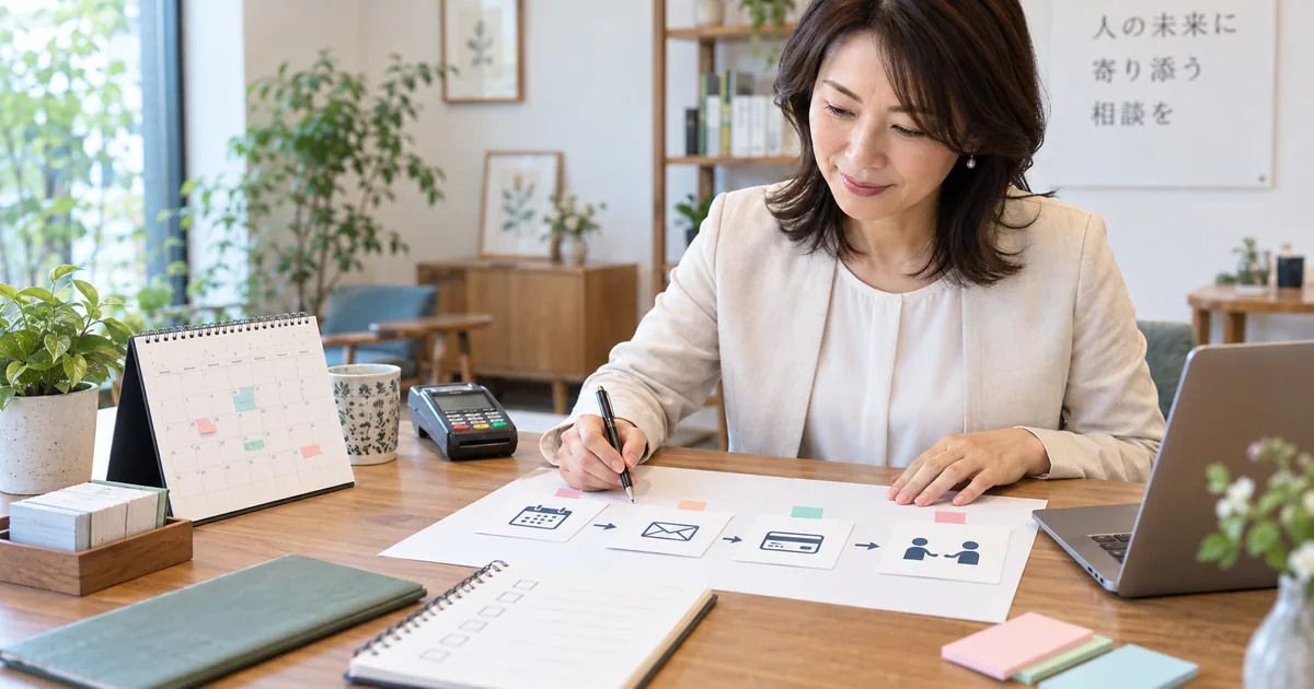 個別相談の予約と決済の流れを確認する担当者