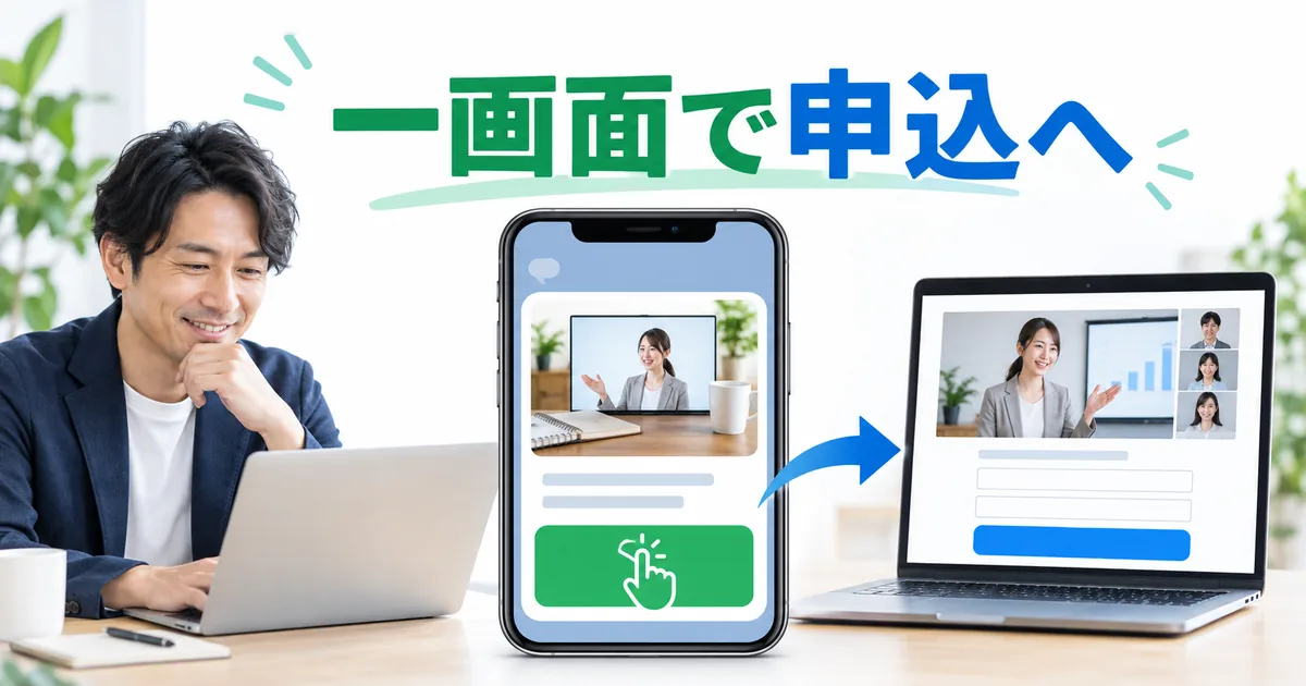 LINEリッチメッセージからZoomセミナー申込への導線を確認する担当者