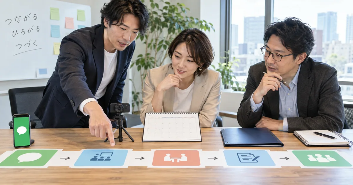 LINE集客から個別相談までの導線を付箋で整理する担当者