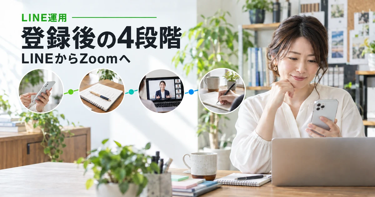 Zoomセミナーへ向けたLINE配信予定を確認するセミナー担当者