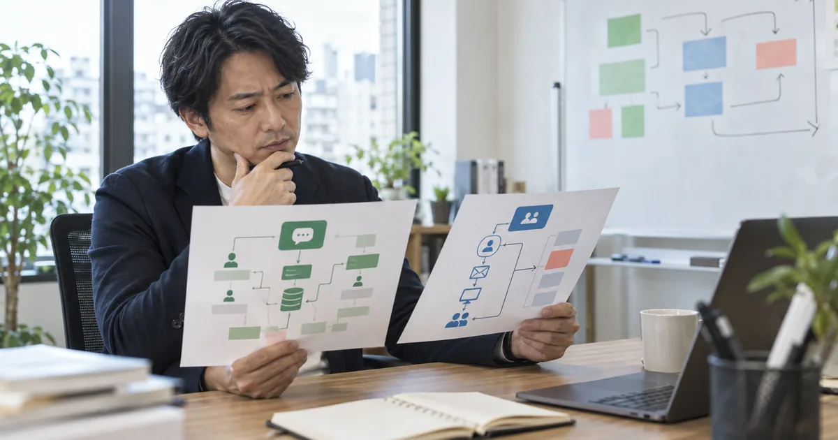 LINE拡張ツールを業務工程ごとに比較する担当者