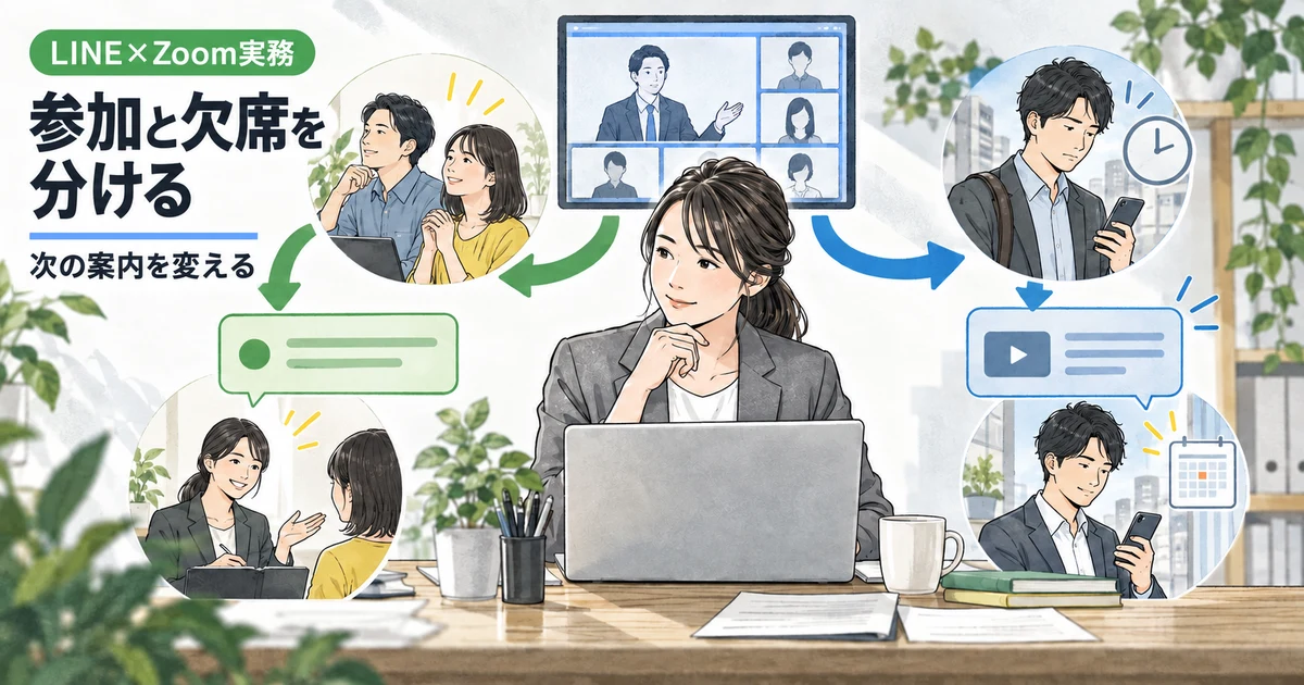 Zoom参加者と欠席者のフォロー先を分ける運営担当者